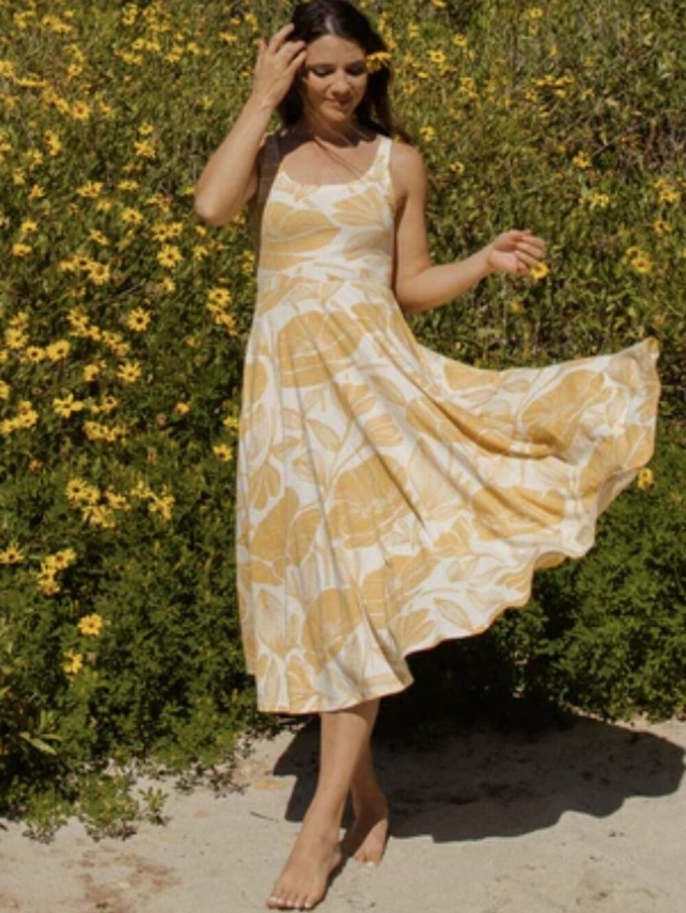 XXS/XS Happy Earth 100% Organic Cotton Sleeveless Lily Midi Dress|Poppies - Picture 2 of 14